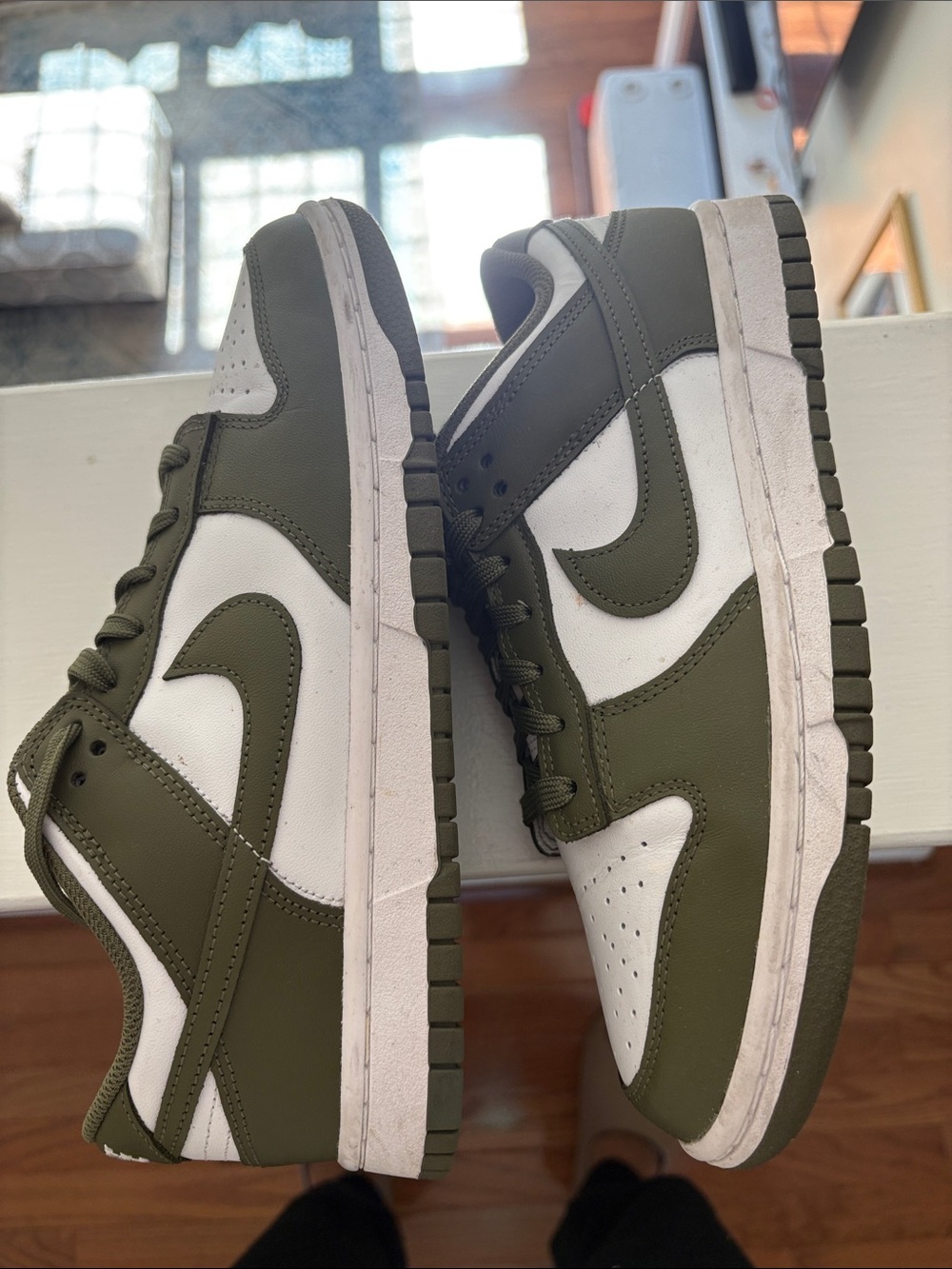 Women’s olive dunk low-Top Athletic Sneakers in Olive Green and White